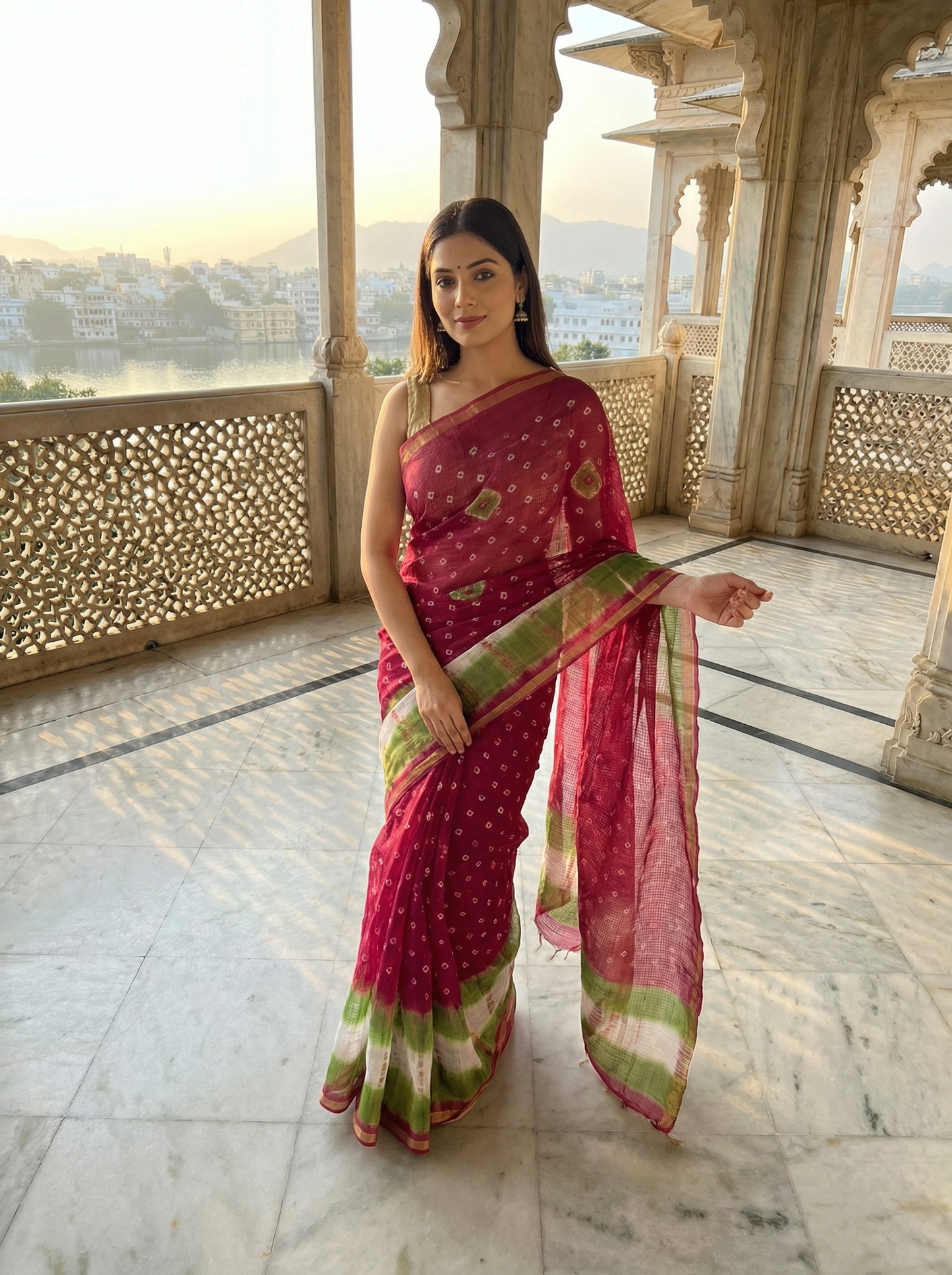 Gulrang – Bandhani and Shibori Pure Cotton Kota Doria Saree