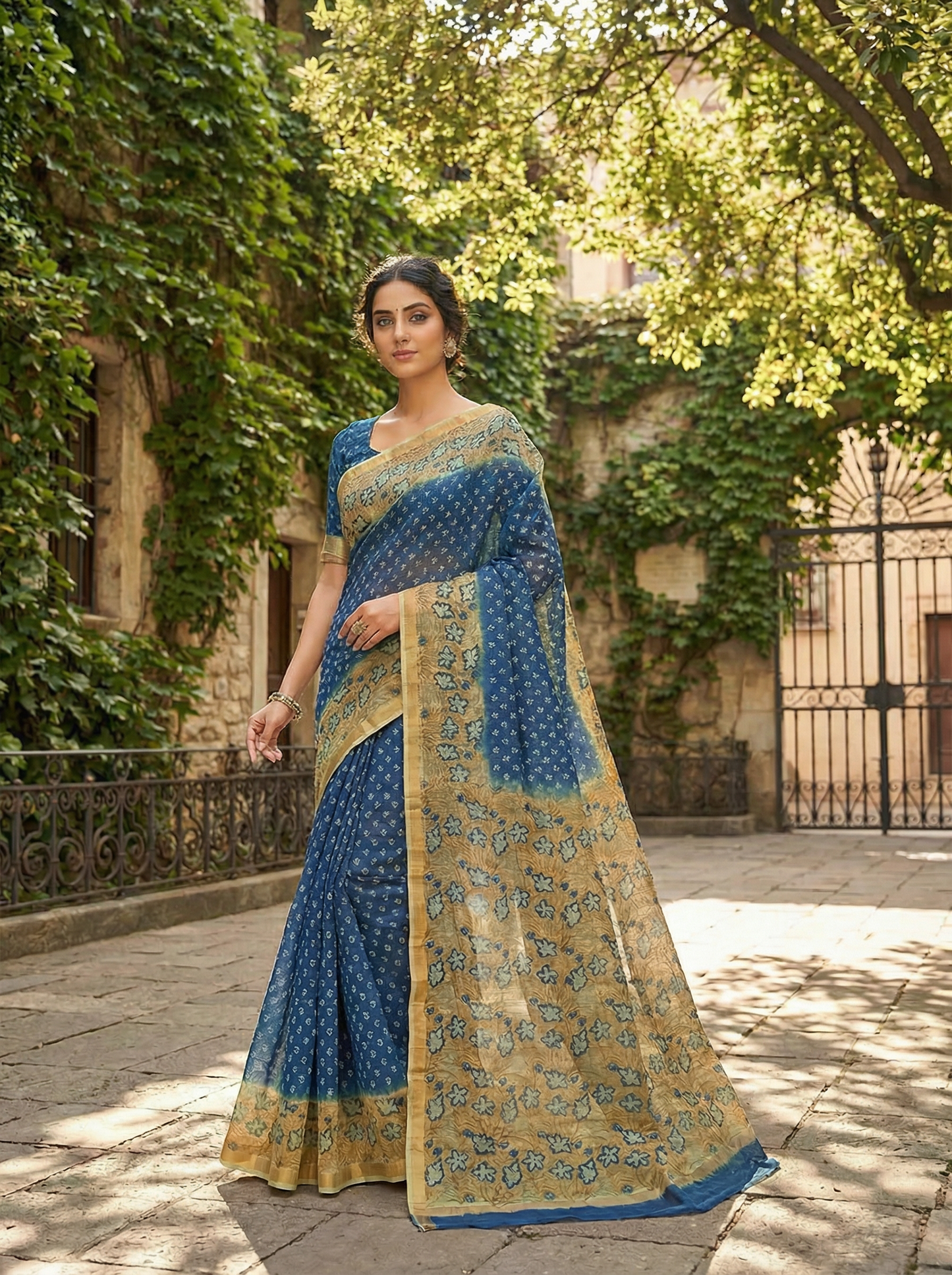 Neelkamal - Pure Cotton Kota Doria Hanblock Saree