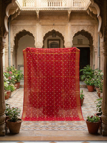 Shubhra - Pure Cotton Kota Doria Zari Lining Bandhani