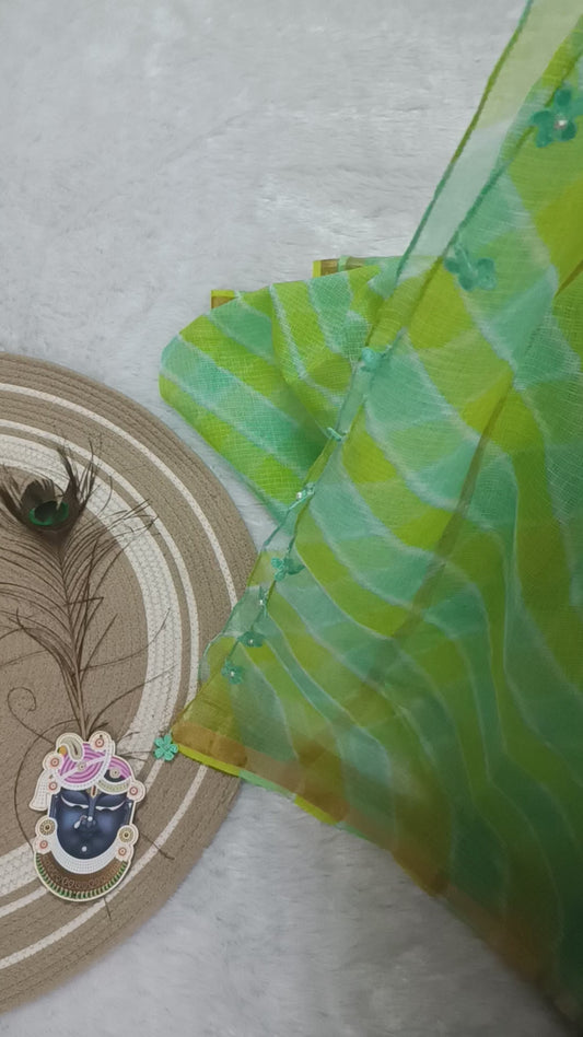 VASUDHA GREEN - PURE COTTON LEHRIYA KOTA DORIA SAREE