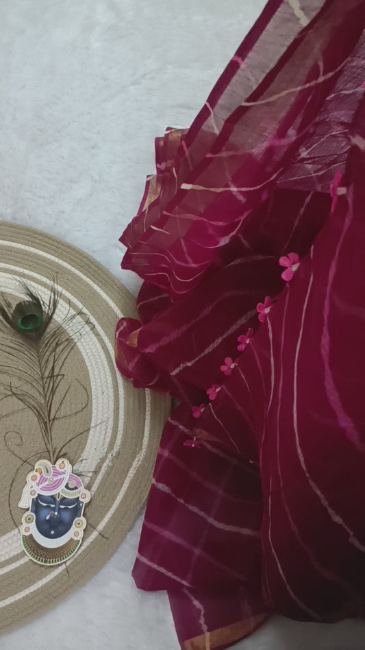 PUSHPIKA - Pure Cotton Lehriya Kota Doria Saree