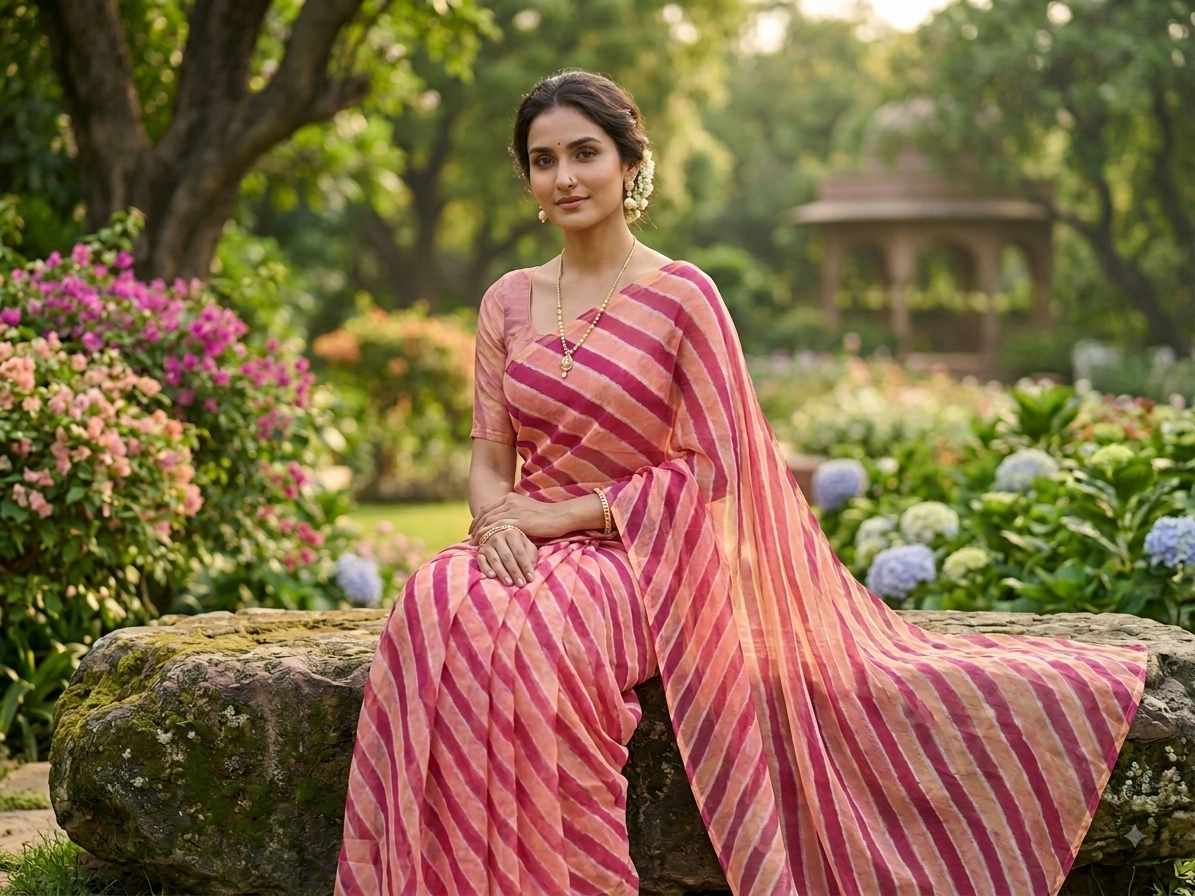 MRIDULA - Pure Cotton Lehriya Kota Doria Saree