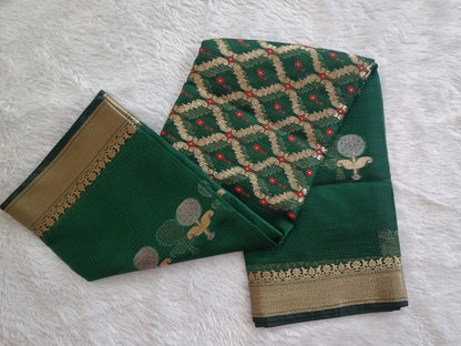 Panna- Kota Doria Saree with Zari Weaving