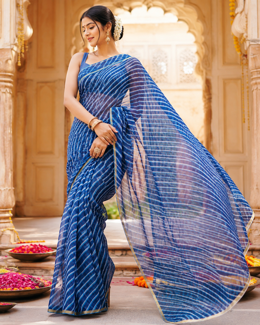 NEELIMA - Pure Cotton Lehriya Kota Doria Saree