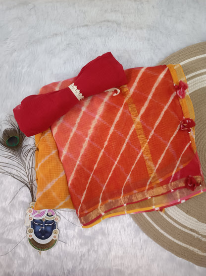 RANGRITI - Pure Cotton Lehriya Kota Doria Saree
