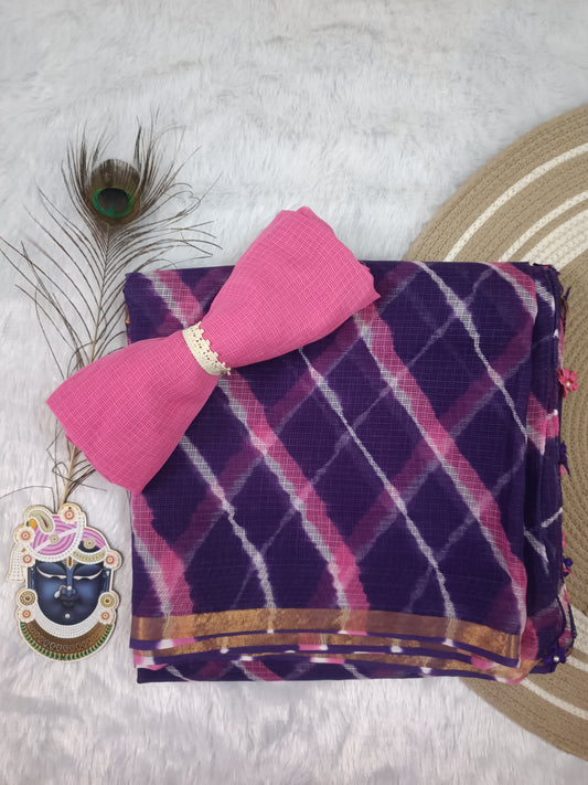 KOMALIKA - Pure Cotton Lehriya Kota Doria Saree