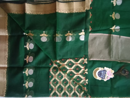 Panna- Kota Doria Saree with Zari Weaving