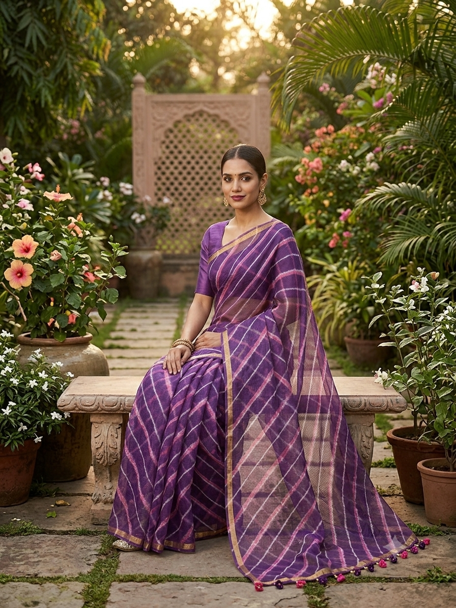 KOMALIKA - Pure Cotton Lehriya Kota Doria Saree