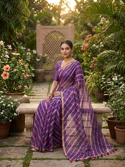 KOMALIKA - Pure Cotton Lehriya Kota Doria Saree