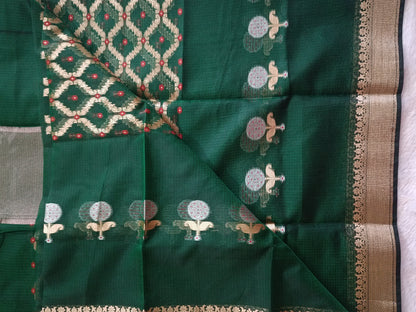 Panna- Kota Doria Saree with Zari Weaving