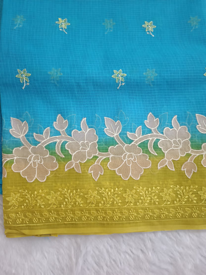 Neel Bahar - Pure Kota Doria Patchwork Embroidered Saree