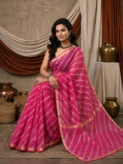 PUSHPIKA - Pure Cotton Lehriya Kota Doria Saree