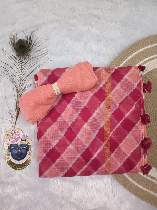 MRIDULA - Pure Cotton Lehriya Kota Doria Saree