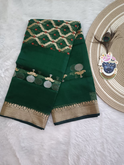 Panna- Kota Doria Saree with Zari Weaving
