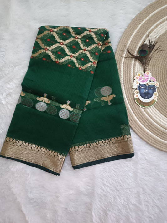 Panna- Kota Doria Saree with Zari Weaving