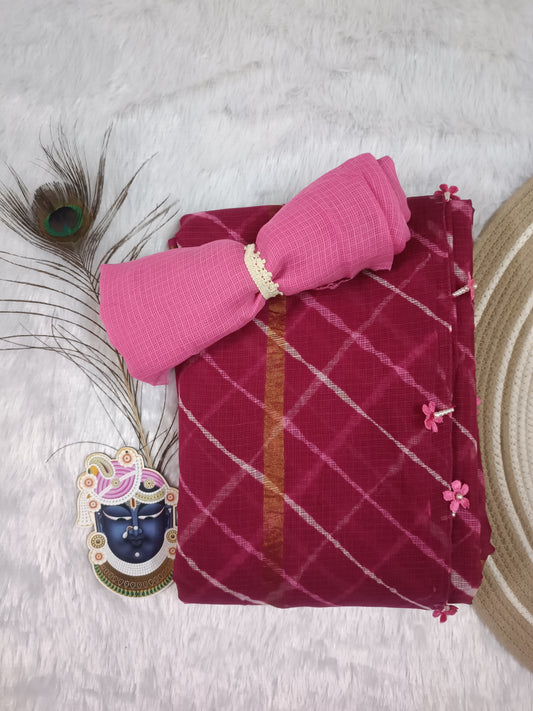 PUSHPIKA - Pure Cotton Lehriya Kota Doria Saree